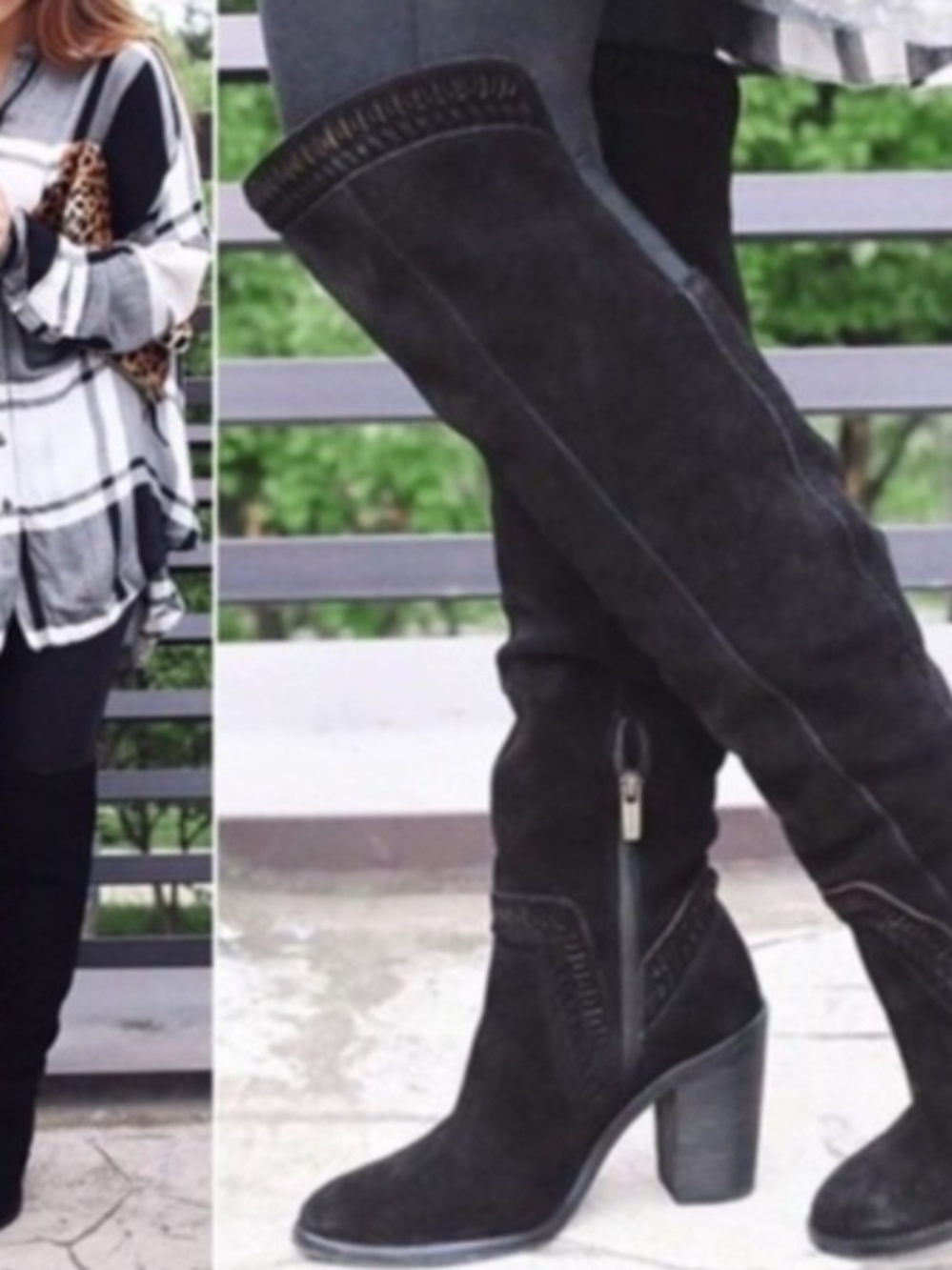 Over-the-Knee Black Suede Block Heel Boots